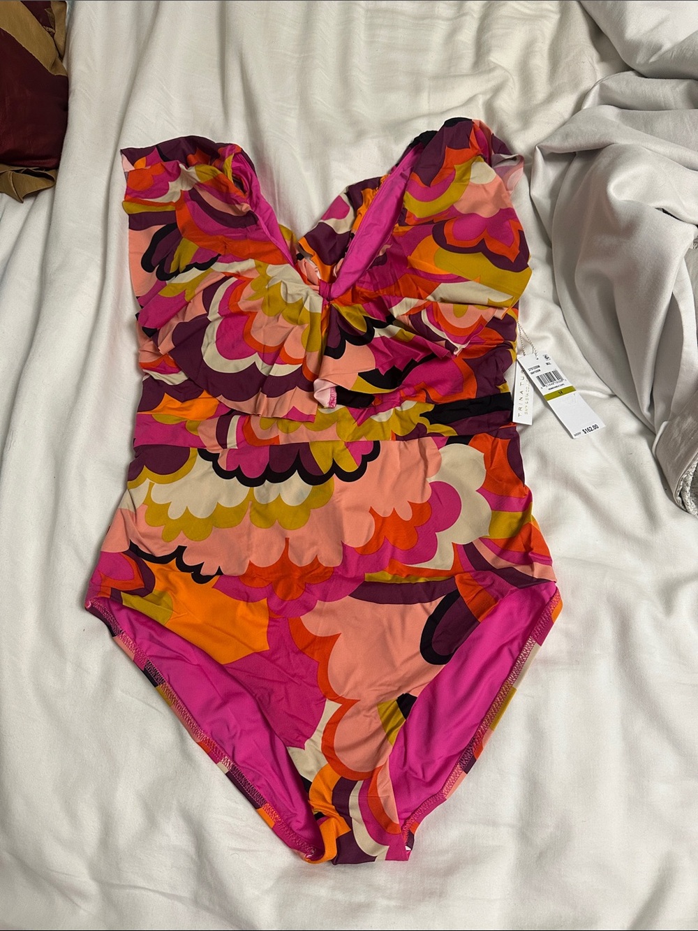 Trina Turk Pink Orange Yellow Purple Scallop Print One-Piece Swimsuit